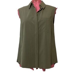 Athleta Everlasting sleeveless button-up tank olive/khaki green